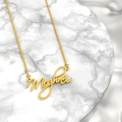 18K Gold Plated Cursive Curved Name Necklace