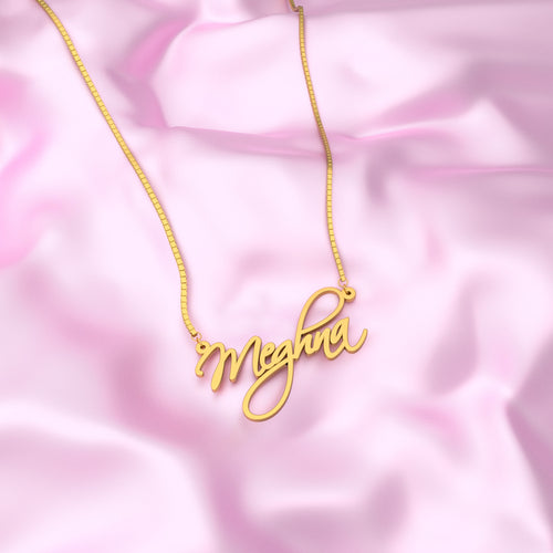 18K Gold Plated Cursive Curved Name Necklace