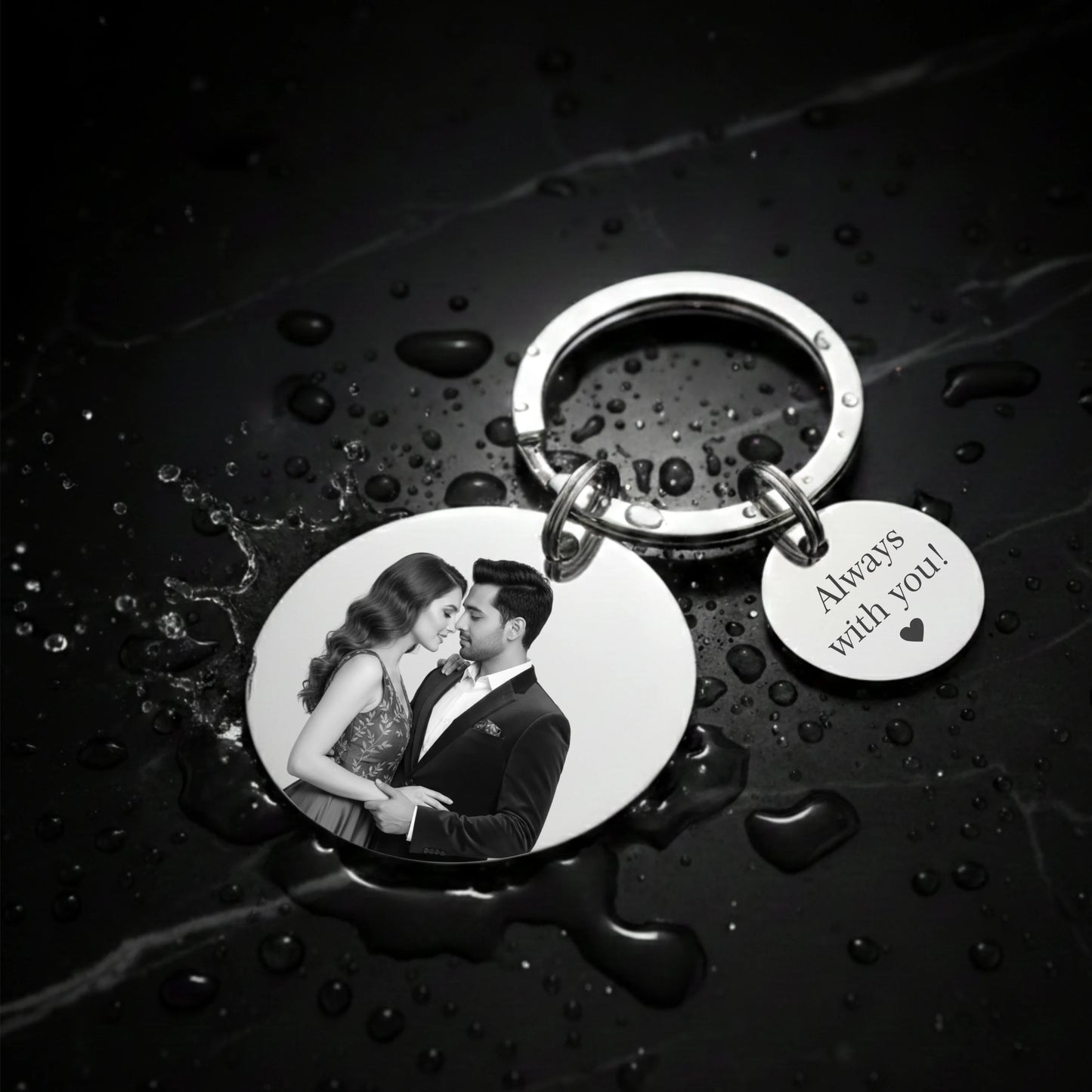 Personalised Double Charm Photo Engraved Keychain