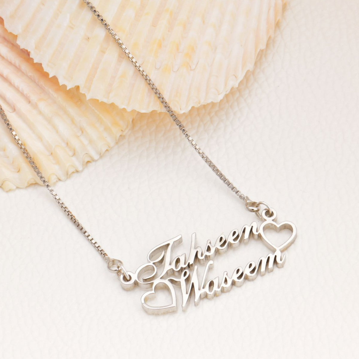 Silver Plated Hollow Love Couple Name Necklace - Main Image