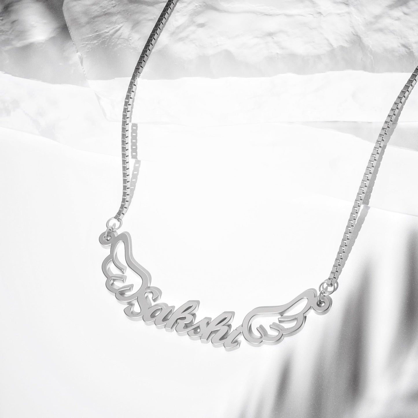 Silver Plated Wings Design Name Necklace