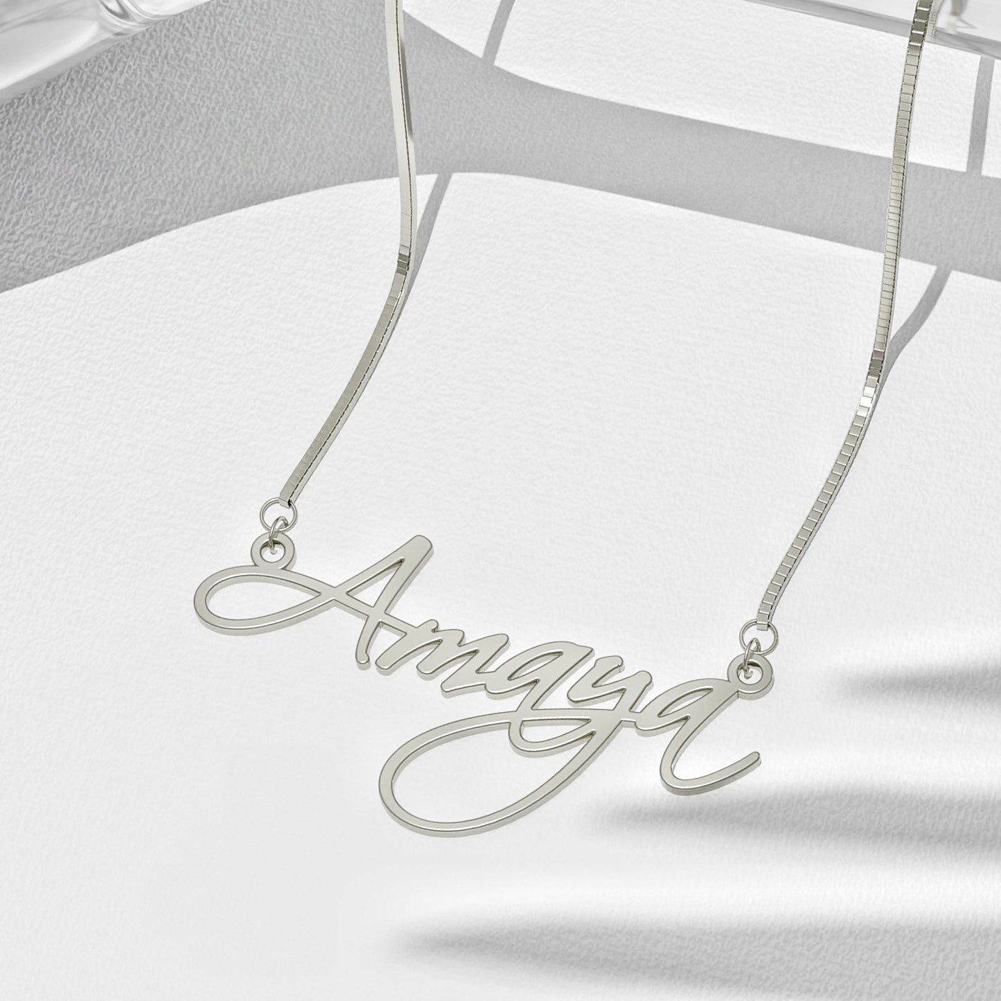 Silver Plated Cursive Curved Name Necklace