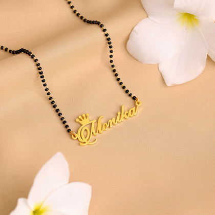 18K Gold Plated Mangalsutra Crown Name Necklace