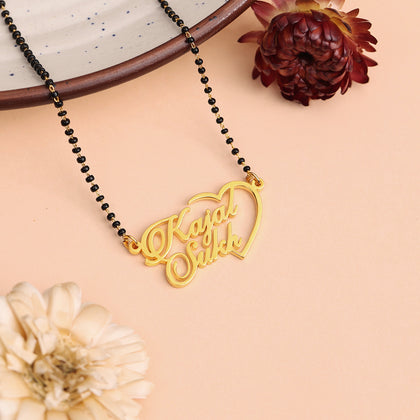 18K Gold Plated Half Heart Couple Mangalsutra Name Necklace