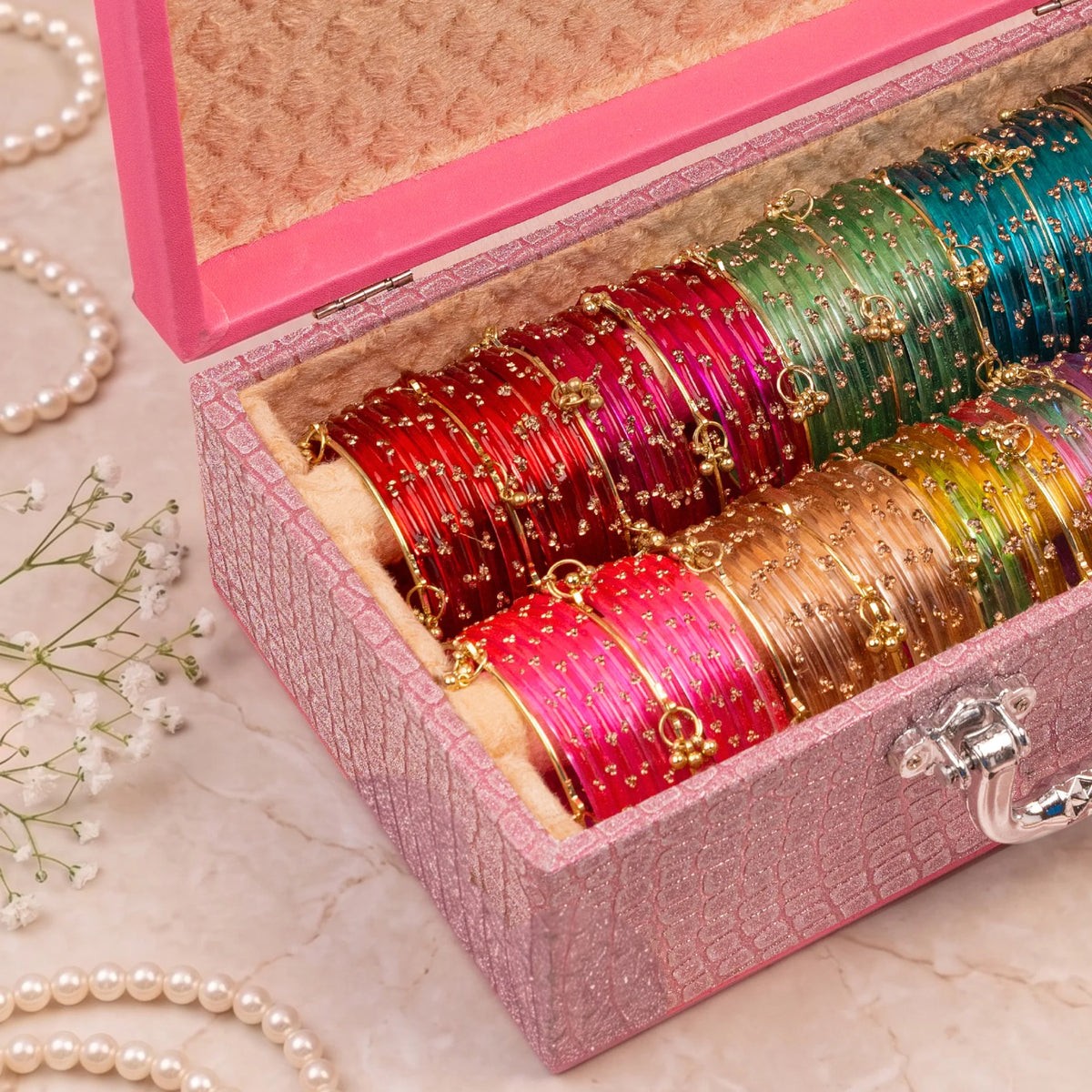 Sparkling Bangle Trunk Box (120 Diamond Bangles + 20 Ghungroo Bangles)