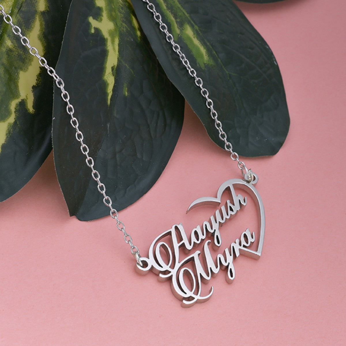 Silver Plated Half Heart Couple Name Necklace – Klassy