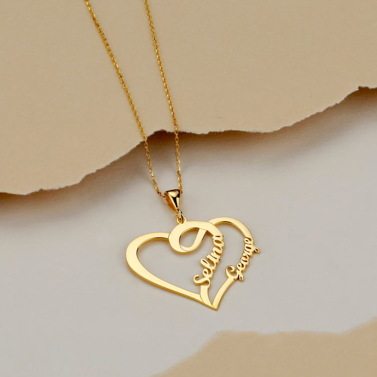 18K Gold Plated Couple Heart Name Necklace – Klassy - Main Image