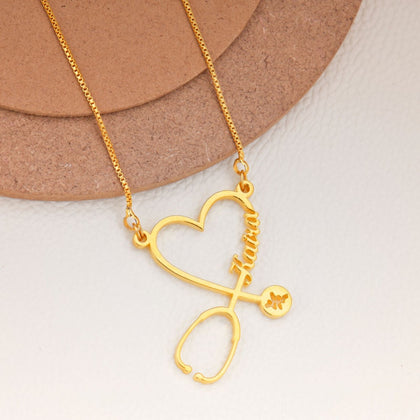 18K Gold Plated Stethoscope Design Name Necklace