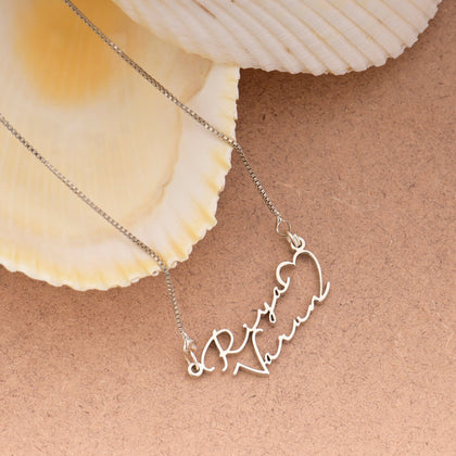 Silver Plated Signature Couple Name Necklace