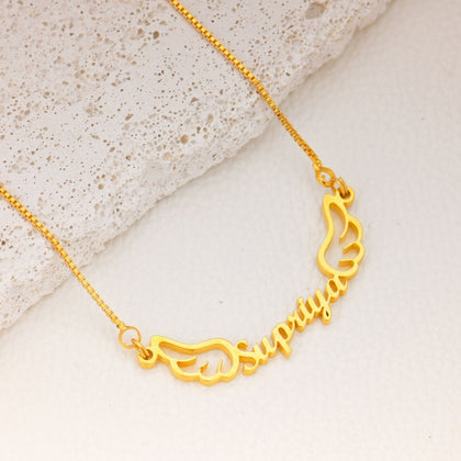18K Gold Plated Wings Design Name Necklace