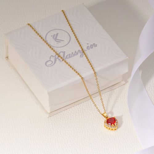 Ruby Red Heart Crystal Necklace