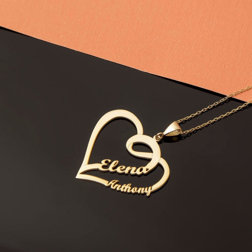 18K Gold Plated Couple Heart Name Necklace