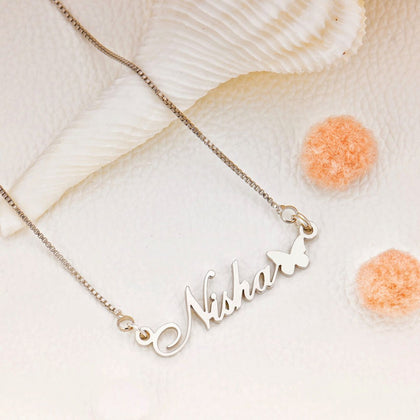 Silver Plated Butterfly Name Necklace