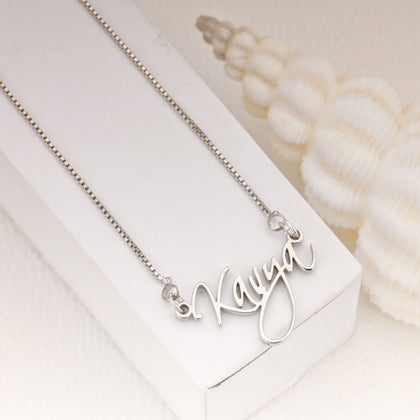 Silver Plated Cursive Curved Name Necklace