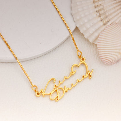 18K Gold Plated Signature Couple Name Necklace
