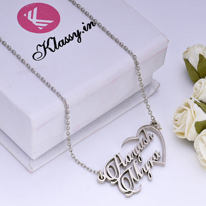 Silver Plated Half Heart Couple Name Necklace