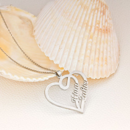 Silver Plated Couple Heart Name Necklace
