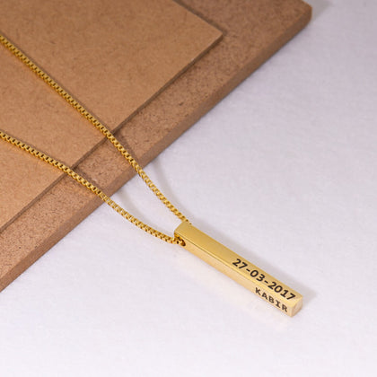 18K Gold Plated 3D Bar Name Necklace