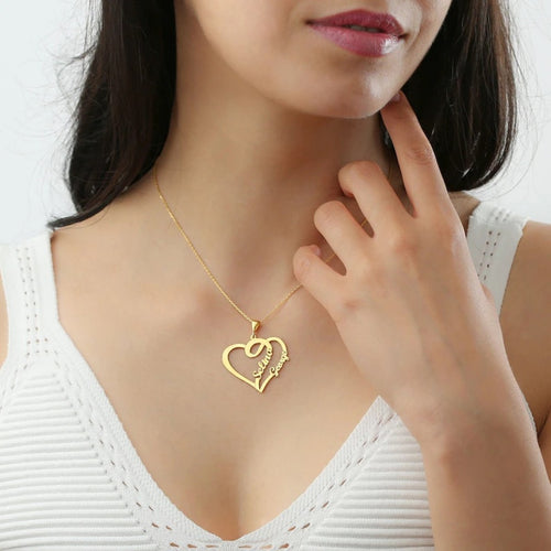 18K Gold Plated Couple Heart Name Necklace