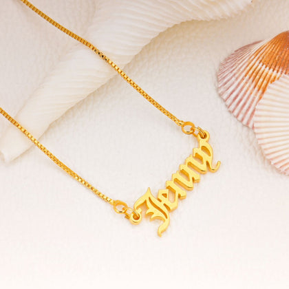 18K Gold Plated Old English Name Necklace