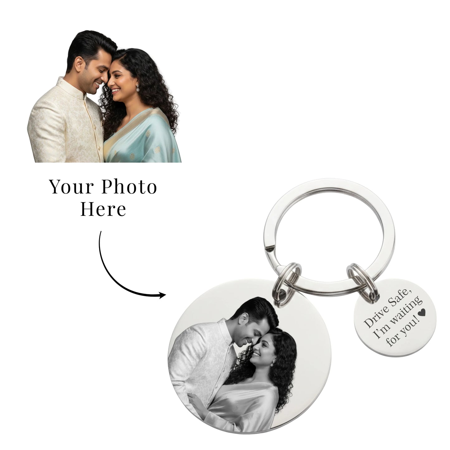 Personalised Double Charm Photo Engraved Keychain
