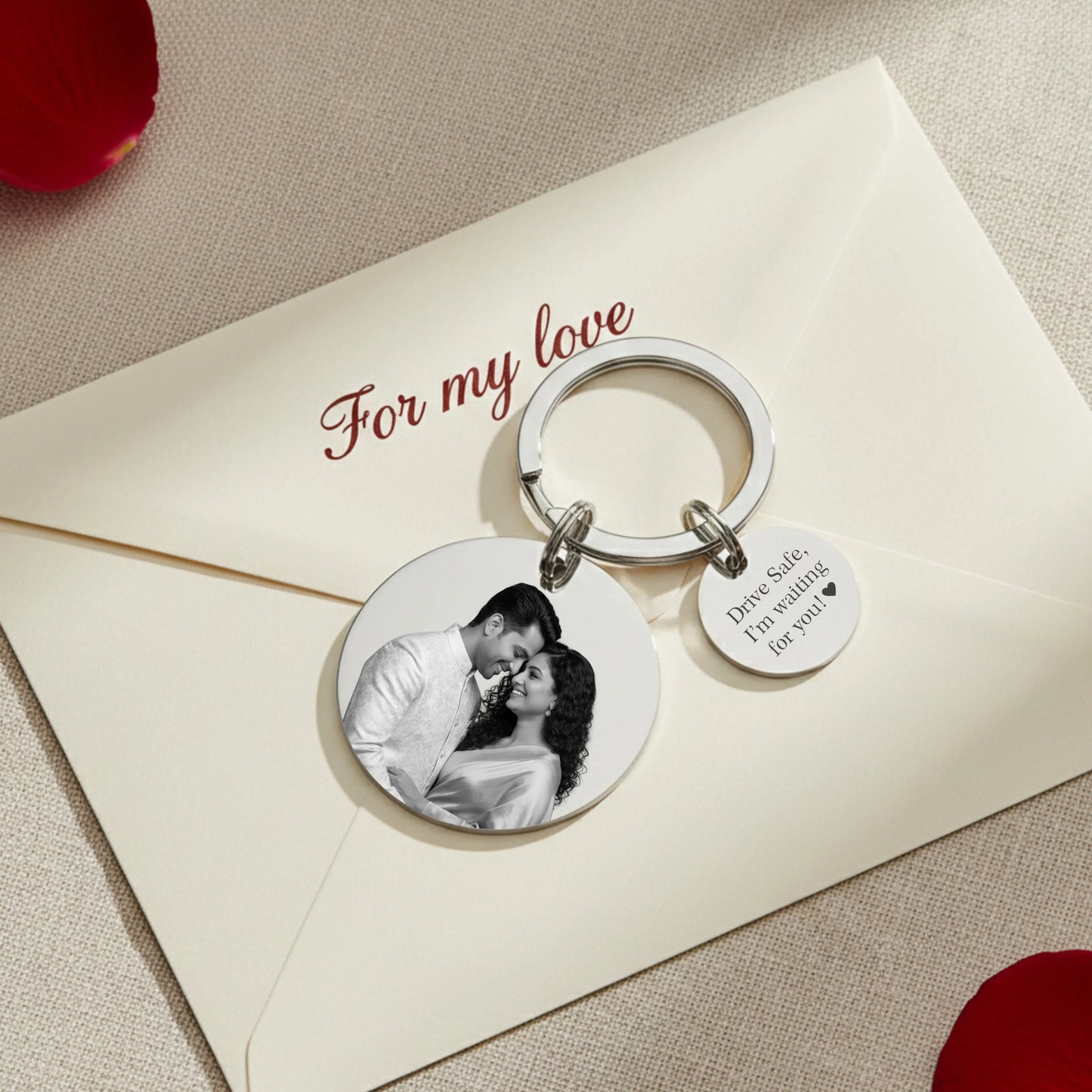 Personalised Double Charm Photo Engraved Keychain