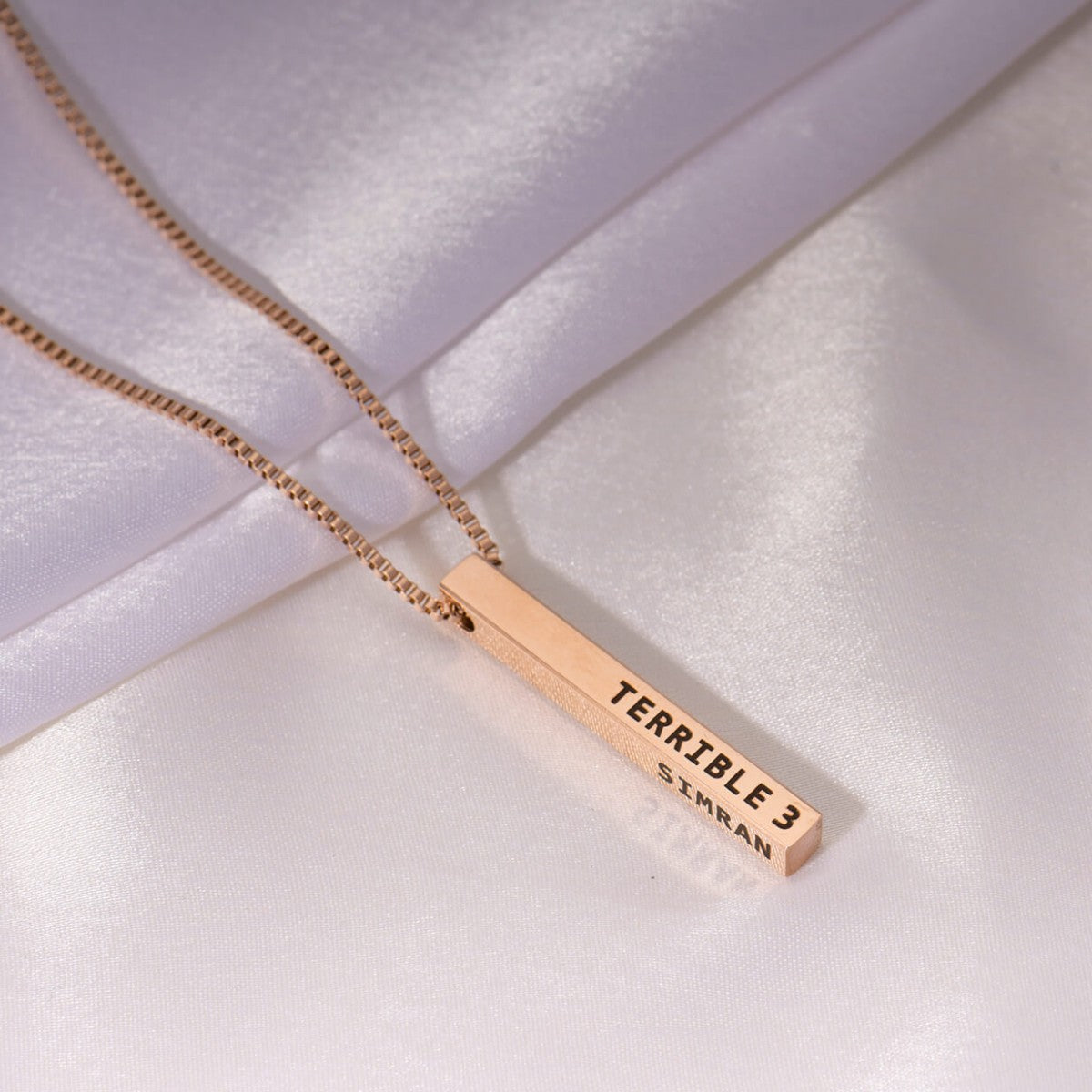 18K Rose Gold Plated 3D Bar Name Necklace