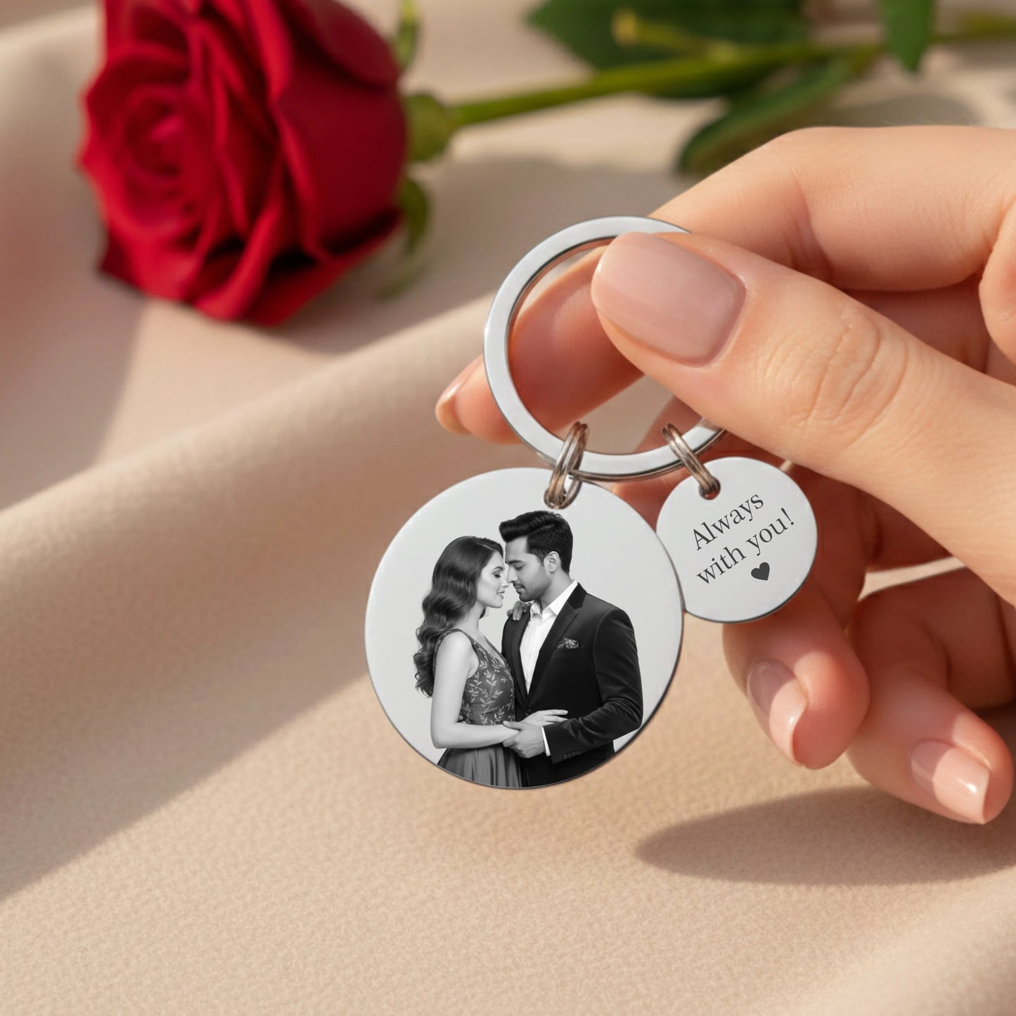 Personalised Double Charm Photo Engraved Keychain