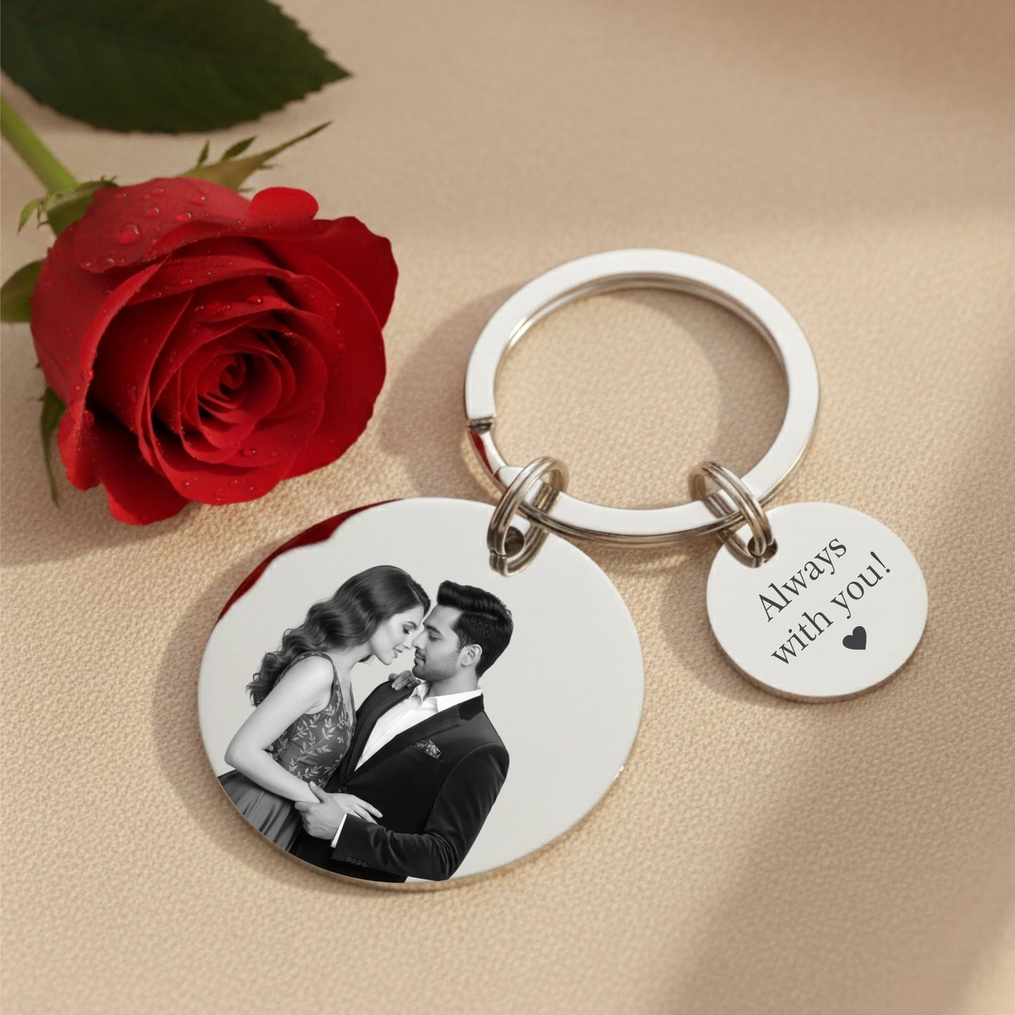Personalised Double Charm Photo Engraved Keychain