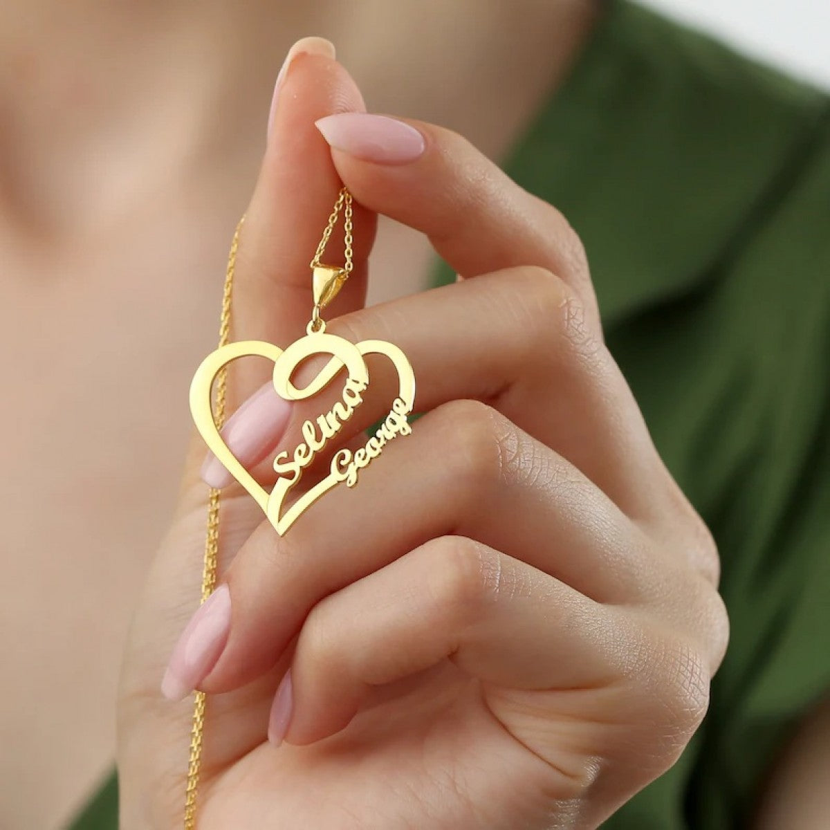 18K Gold Plated Couple Heart Name Necklace