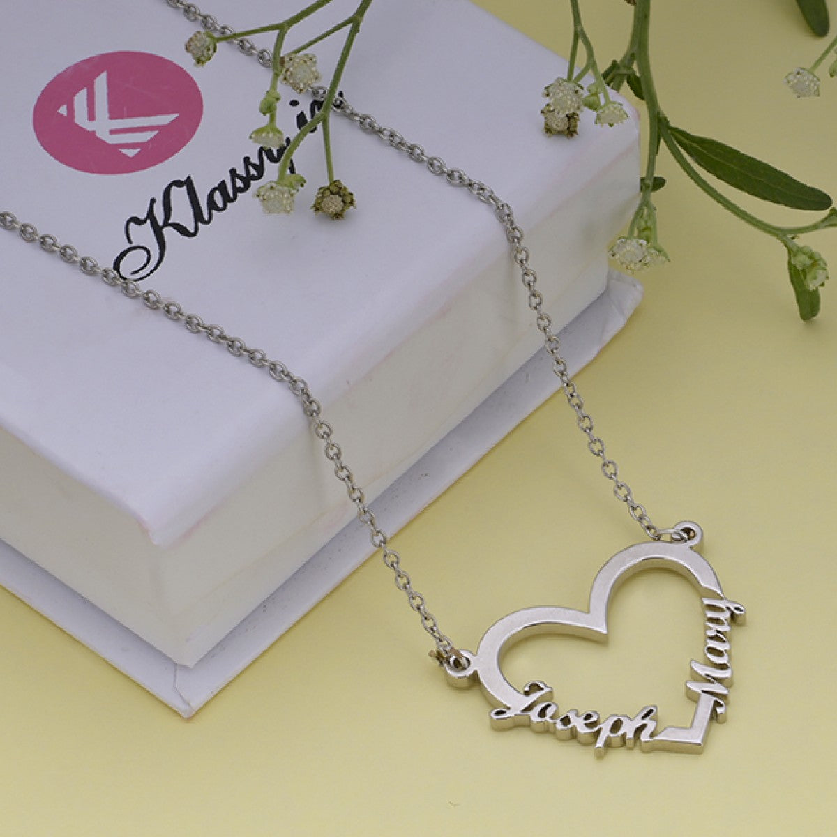 Silver Plated Heart Design Couple Name Necklace