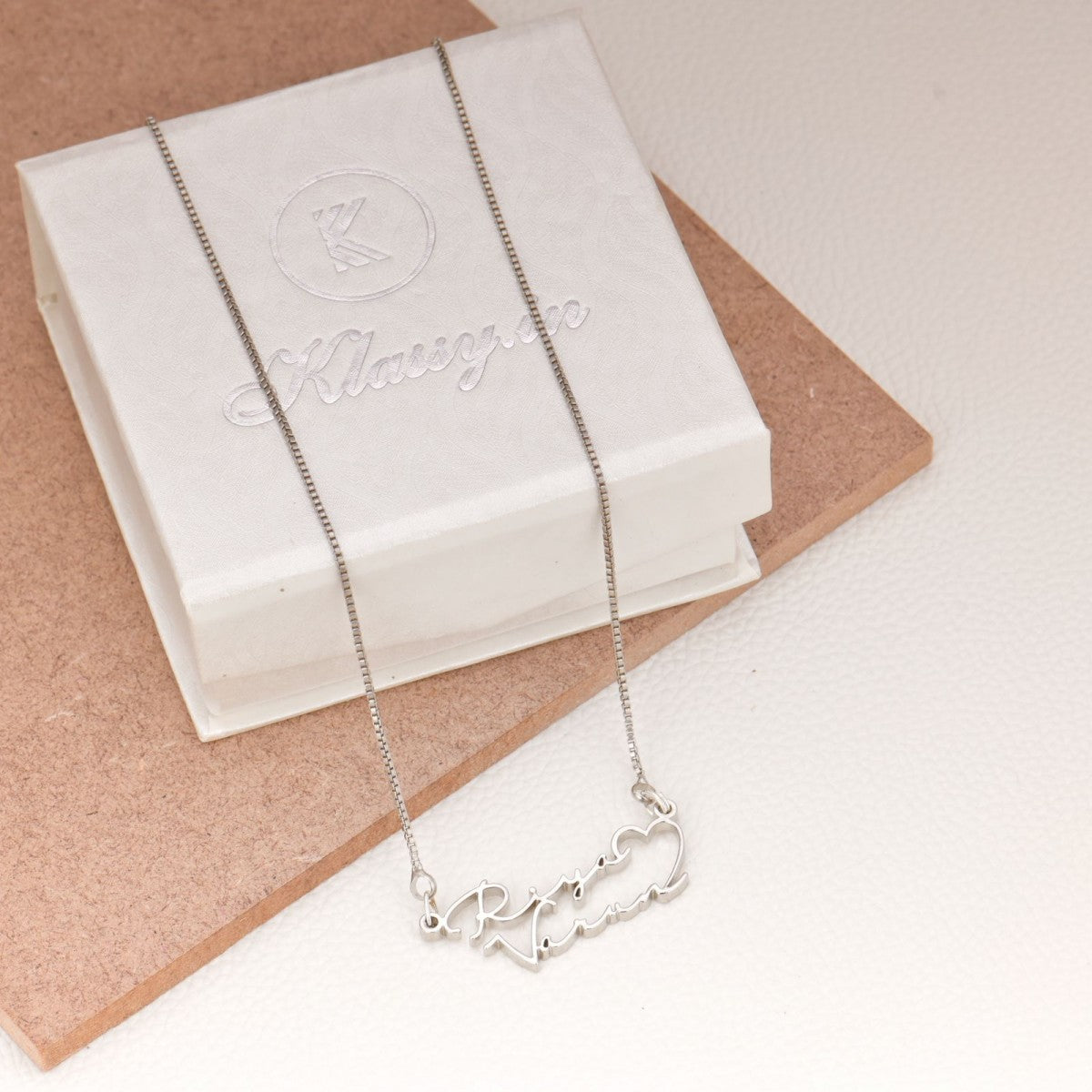 Silver Plated Signature Couple Name Necklace