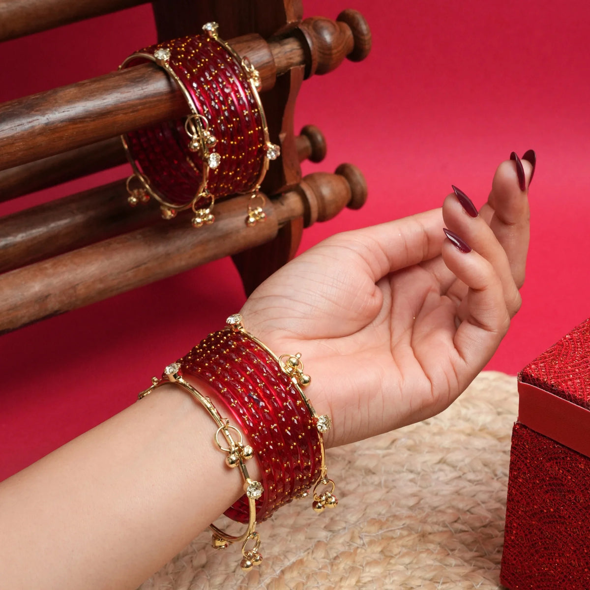 Cherry Ghungroo Bangle Set