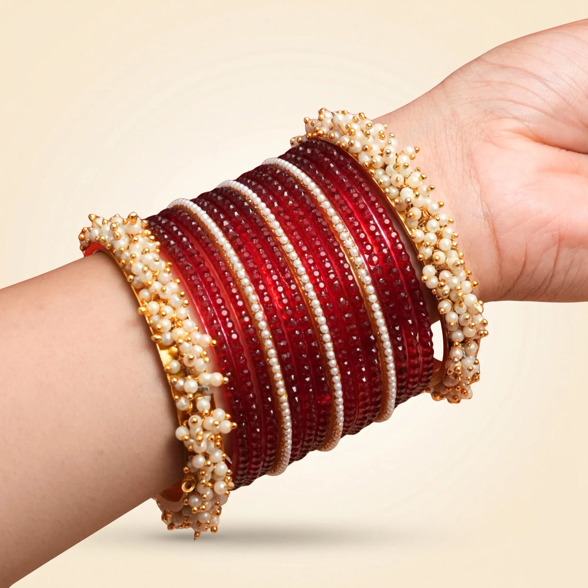 Cherry Pearl Cascade Bangle Set