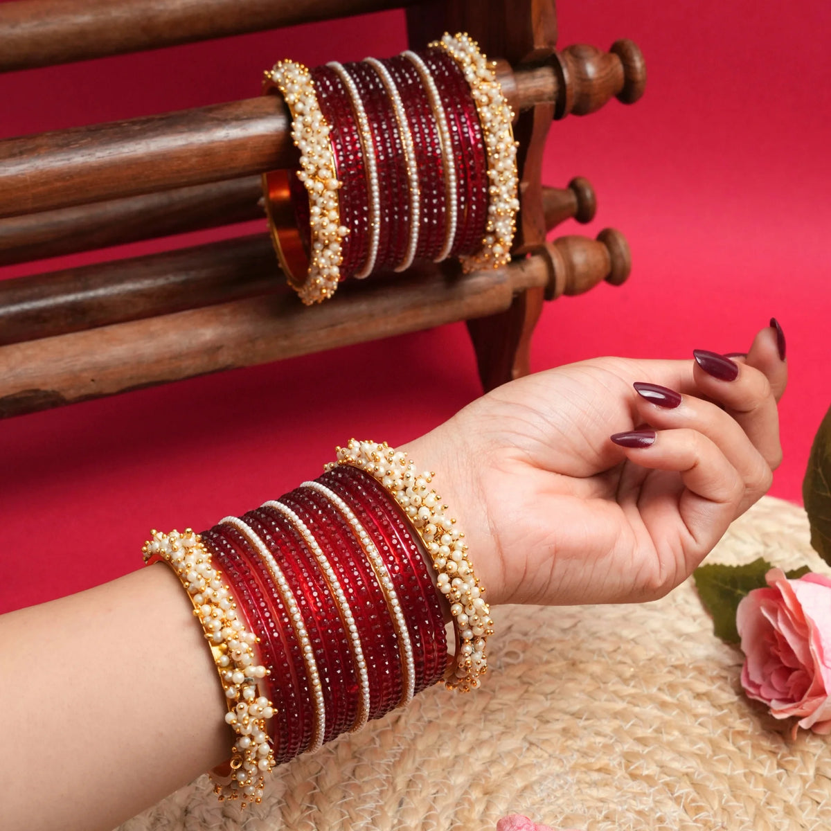Cherry Pearl Cascade Bangle Set