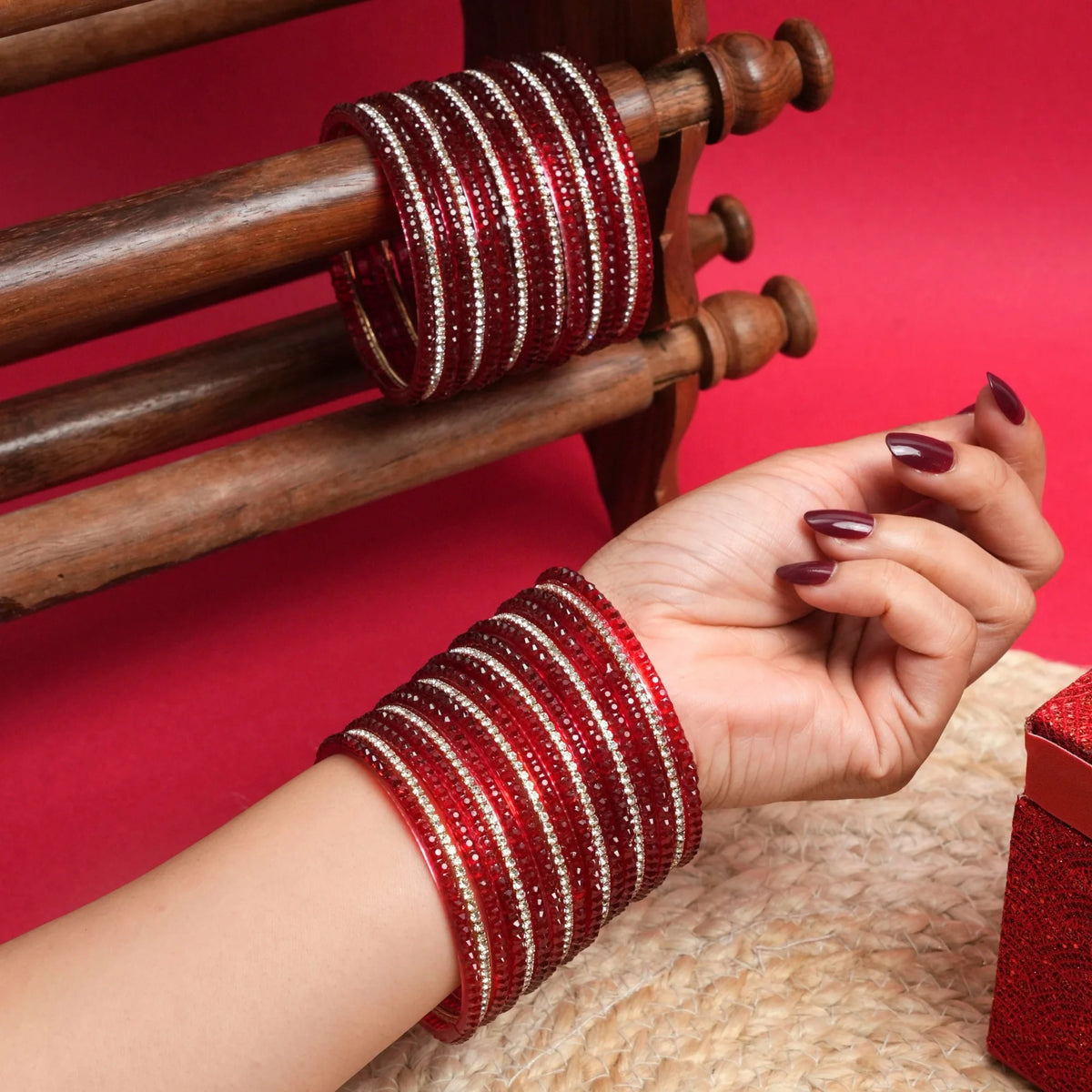 Crimson Crystal Bangle Set