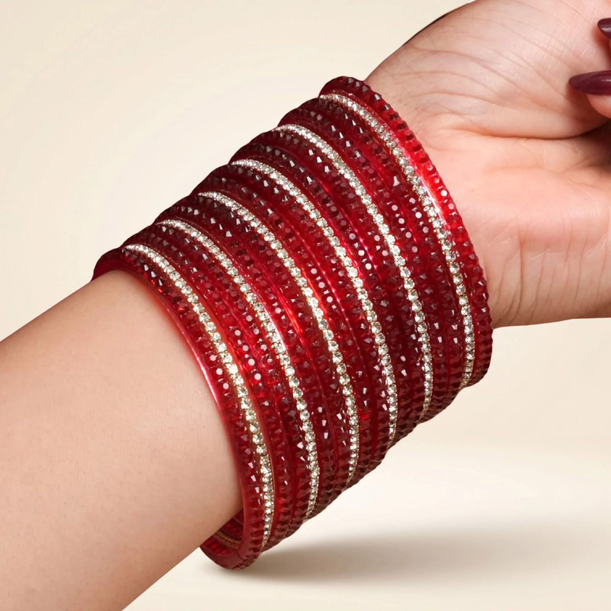 Crimson Crystal Bangle Set