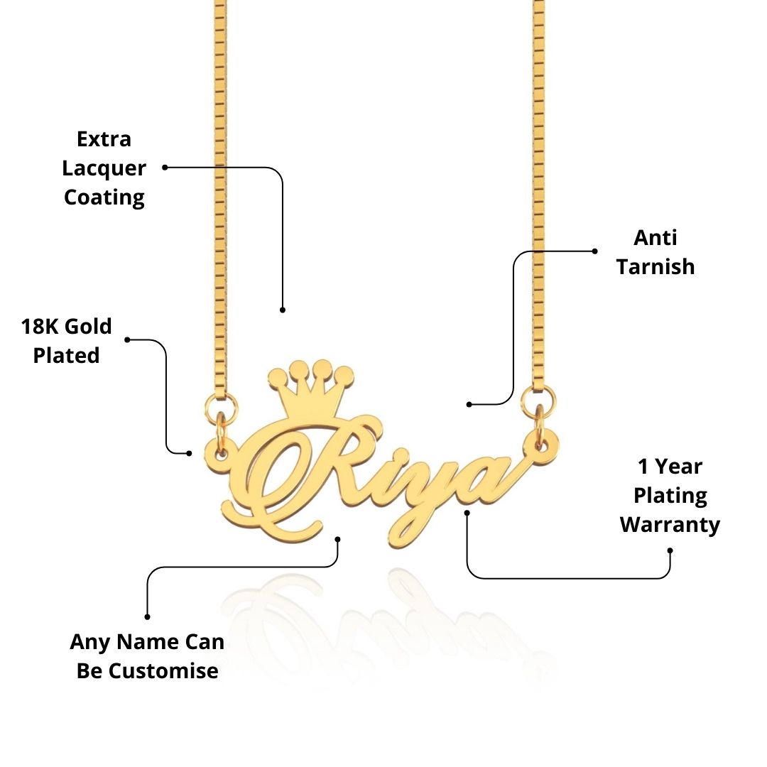 18K Gold Plated Crown Name Necklace