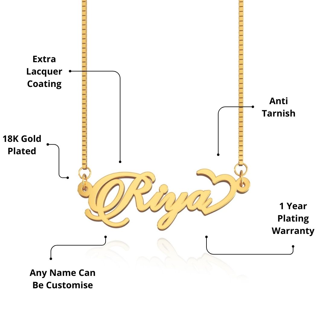 18K Gold Plated Half Heart Name Necklace