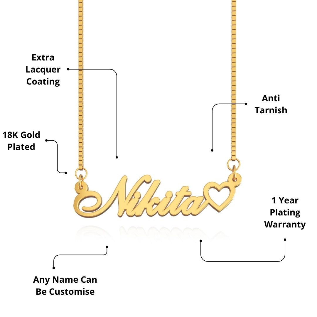 18K Gold Plated Hollow Heart Name Necklace