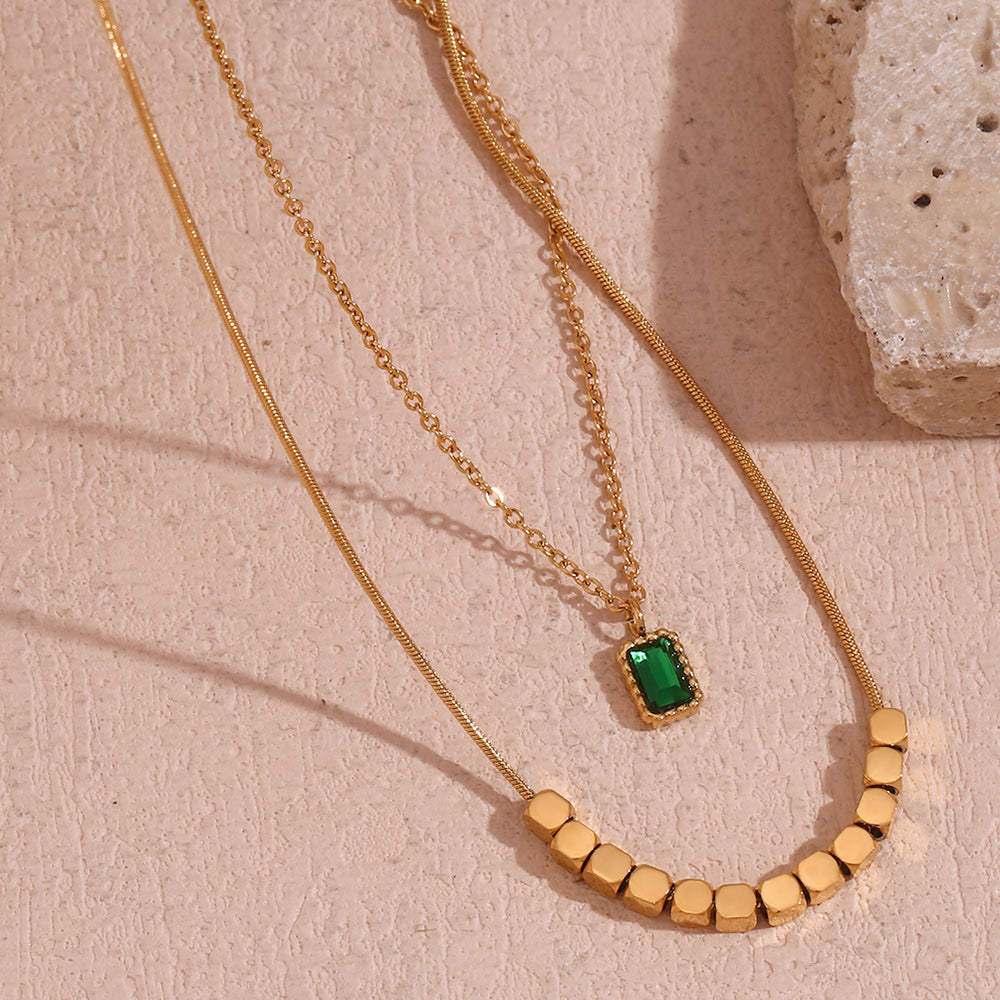 Double Layer Green Stone Necklace