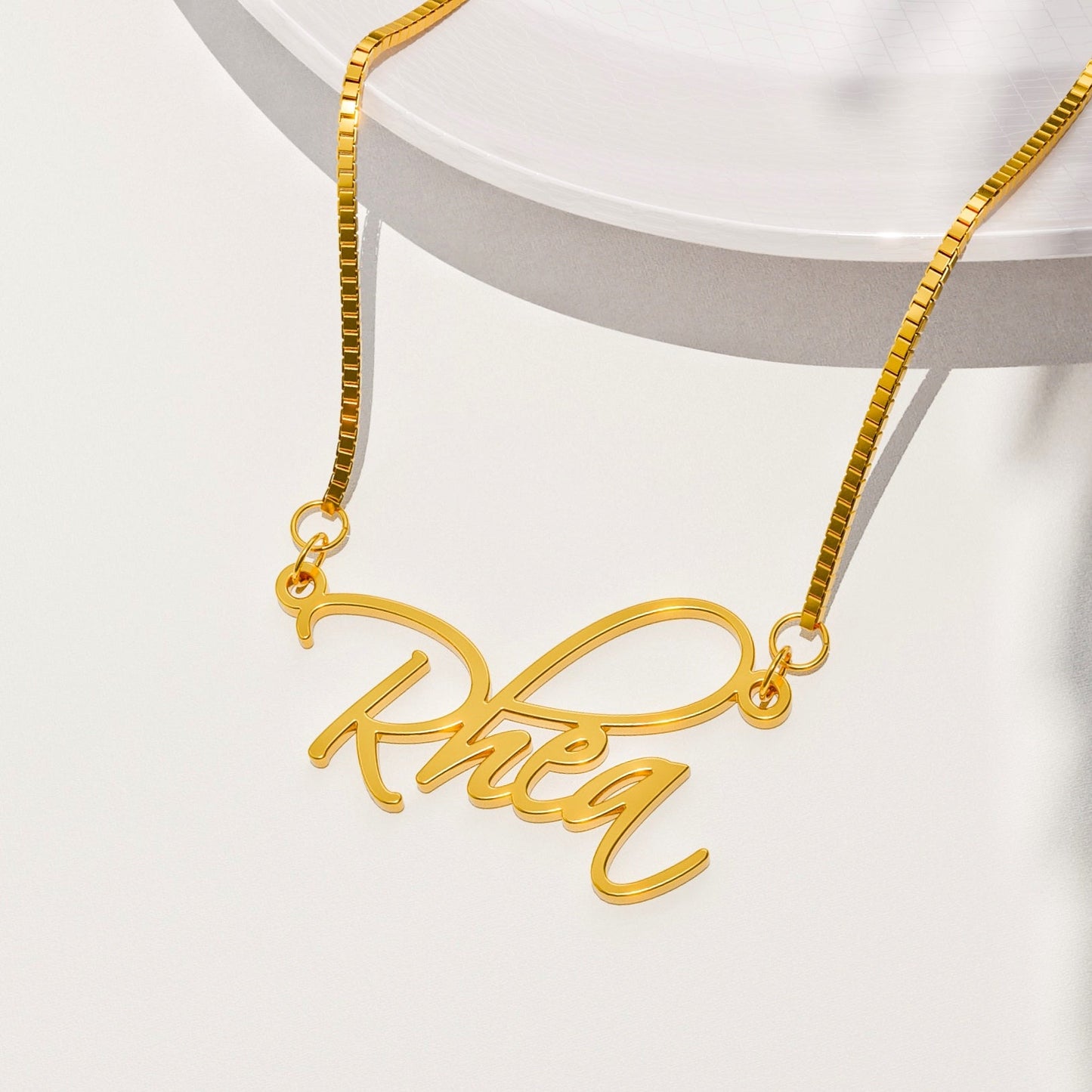 18K Gold Plated Cursive Curved Name Necklace