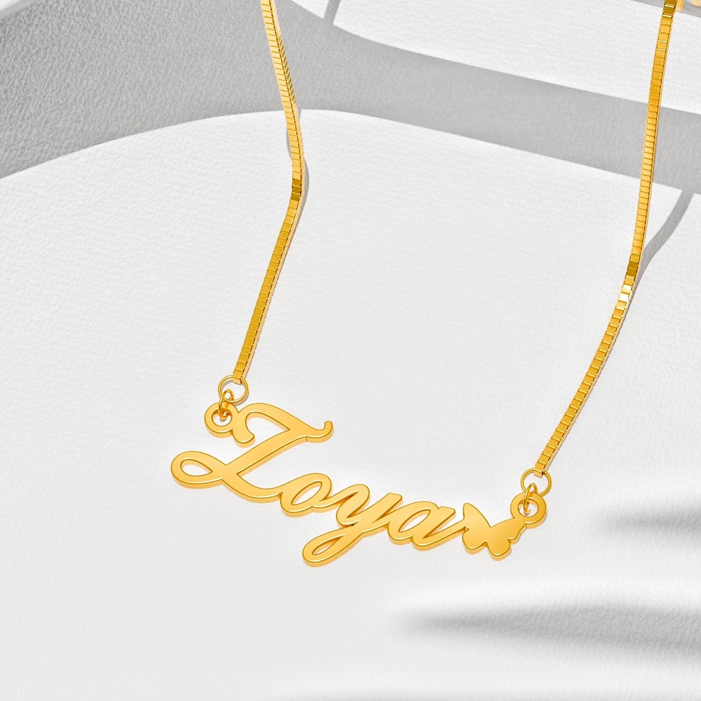 18K Gold Plated Butterfly Name Necklace