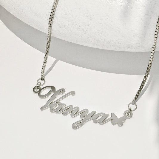 Silver Plated Butterfly Name Necklace