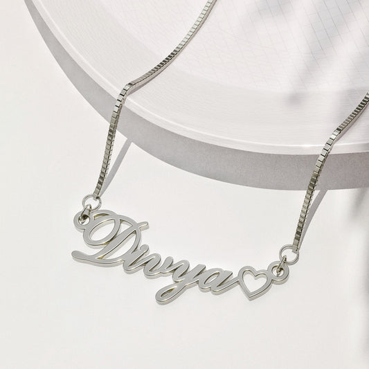 Silver Plated Hollow Heart Name Necklace