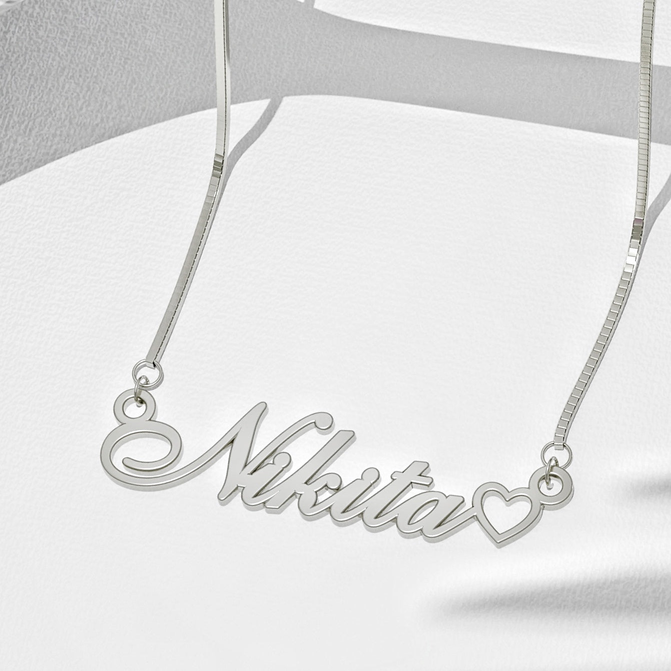 Silver Plated Hollow Heart Name Necklace