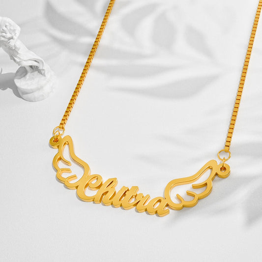 18K Gold Plated Wings Design Name Necklace