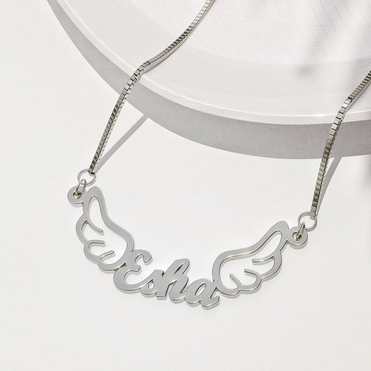 Silver Plated Wings Design Name Necklace