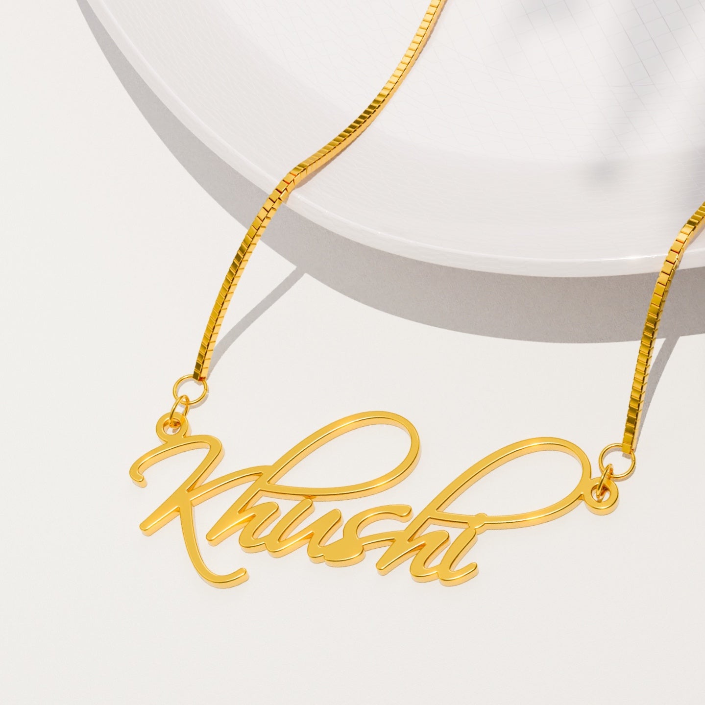 18K Gold Plated Cursive Curved Name Necklace