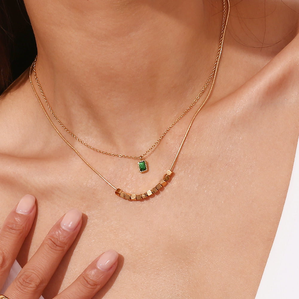 Double Layer Green Stone Necklace